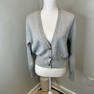 J. Crew Marino Wool Blend Metallic Cropped Cardigan Sweater size XL